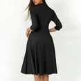 thumbnail image 4 of Roncen Women's Solid Dress - Semi-Formal Fit Flared Hem 3/4 Sleeve V-Neck with Pockets, Modest Church Attire for Work or Casual Office Wear, 4 of 9