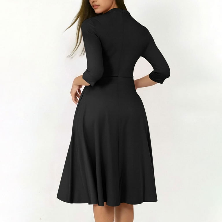 green emerald velvet dress Nmoder Midi Dresses for Women A-Line Fit and Flare Dress 3/4 Sleeve V Neck  Cocktail Wedding Guest Work Dress with Pockets at Amazon Women's Clothing  store main image 0