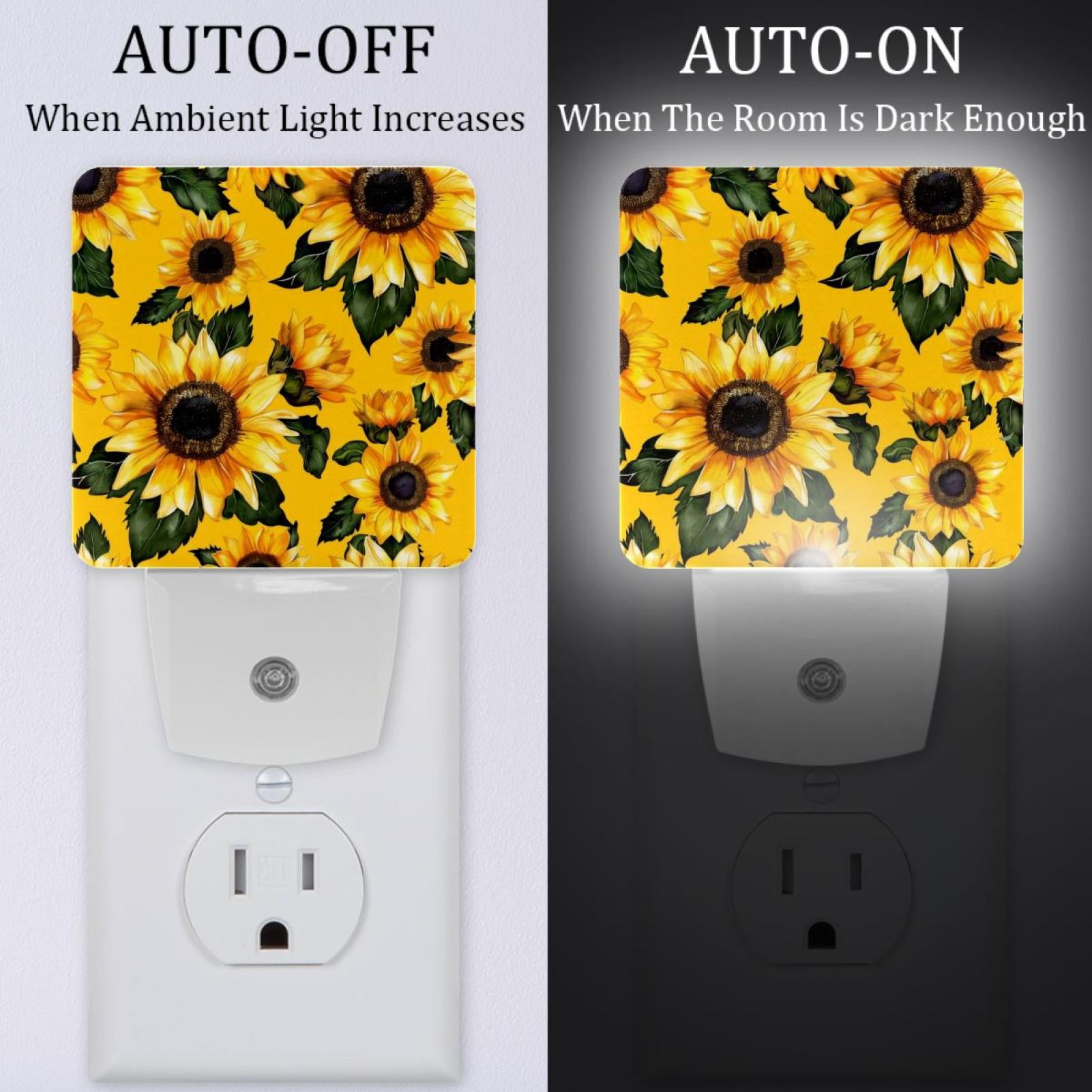 PhooArto Flower Sunflower Pattern Plug in LED Night Light Auto Sensor Dusk to Dawn Decorative Night for Bedroom, Bathroom, Kitchen, Hallway, Stairs, Baby's Room, Energy Saving