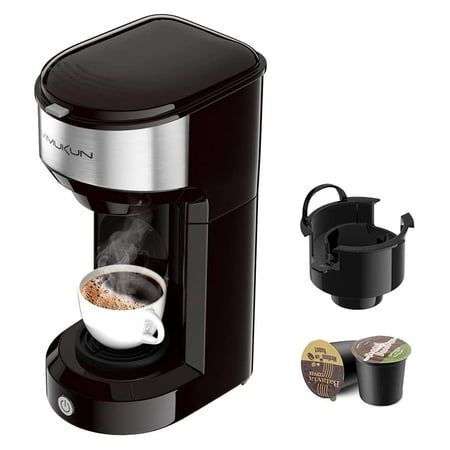 

Coffee Maker Single Serve Coffee Maker Machine 6 to 14 oz With Permanent Filter Compatible with K Cup Pod & Ground Coffee Mini Size Black