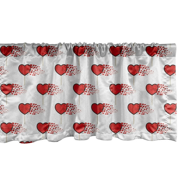 Ambesonne Valentine's Day Window Valance, Hearts Lollipops, 54" X 18", Vermilion Pearl