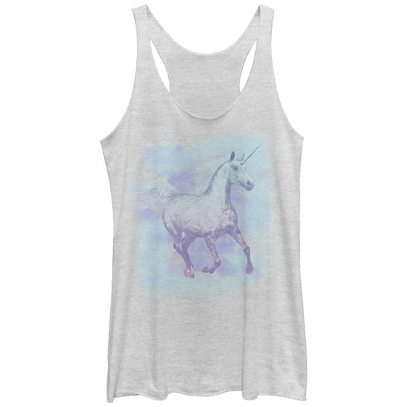 Women's Lost Gods Unicorn in the Mist Racerback Tank Top White Heather Medium