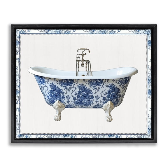 Vintage Chinoiserie Bathtub Black Framed Floater Canvas Wall Art, design by Lettered and Lined