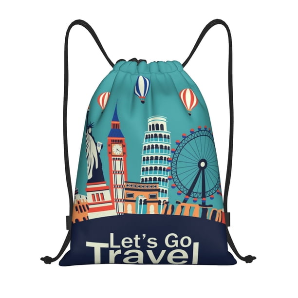 Fotbe Let's go Travel Bolsa Mochila con Cordón Estampada, Bolsa de Gimnasio Deportiva, Bolsa Cinch, Bolsa con Cordón para Hombres y Mujeres-Medium