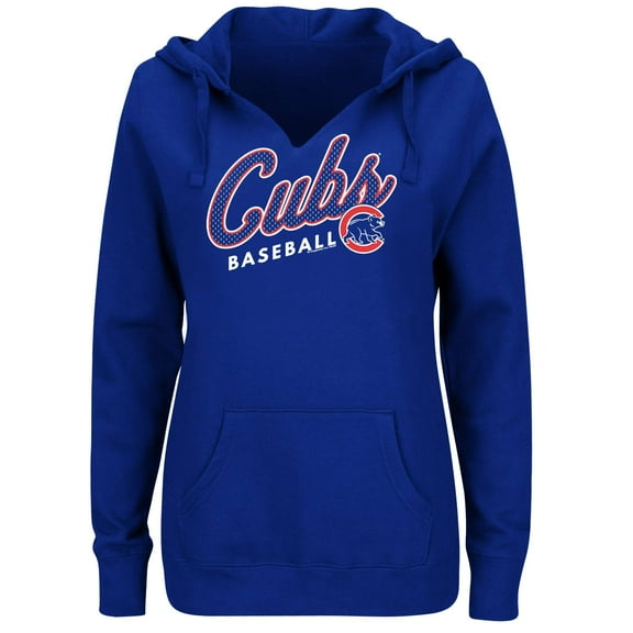 Women's Majestic Royal Chicago Cubs Fresh & Exciting V-Neck Pullover Hoodie