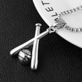 thumbnail image 3 of HZMAN Baseball and Baseball Bat Cross Sports Stainless Steel Pendant Necklace 22+2'' Chain (Silver), 3 of 8