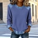 thumbnail image 5 of Camisetas de Manga Larga para las Mujeres Loose Fit Color Sólido Blusa de Cuello Redondo Top Suave Casual, 5 of 6