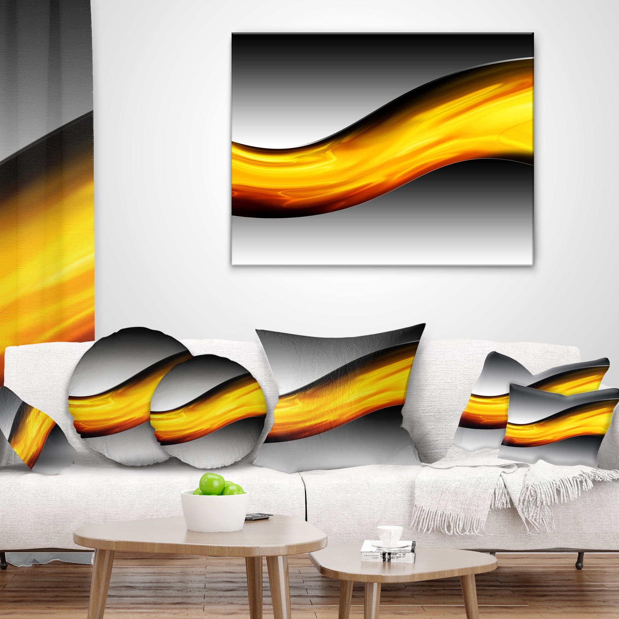 Designart Wave of Golden Lava - Abstract Throw Pillow - 16x16