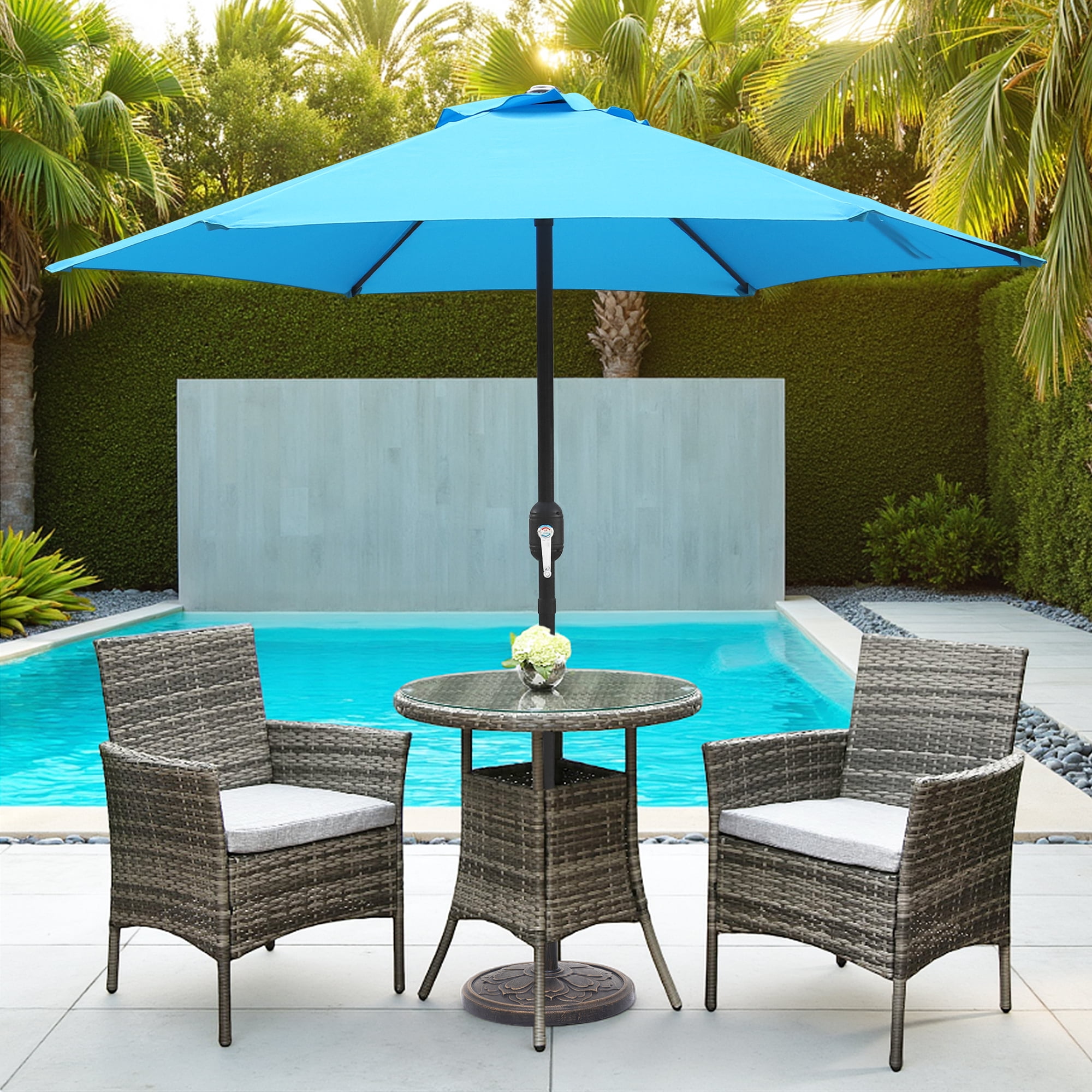 Abble 7.5ft Patio Umbrella with Crank Handle Outdoor Market Umbrella with 6 Sturdy Umbrella Ribs Waterproof for Garden Deck Backyard Pool, Aqua
