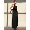 thumbnail image 5 of Black Satin Backless Halter Maxi Dress With Bow Detail, 5 of 6