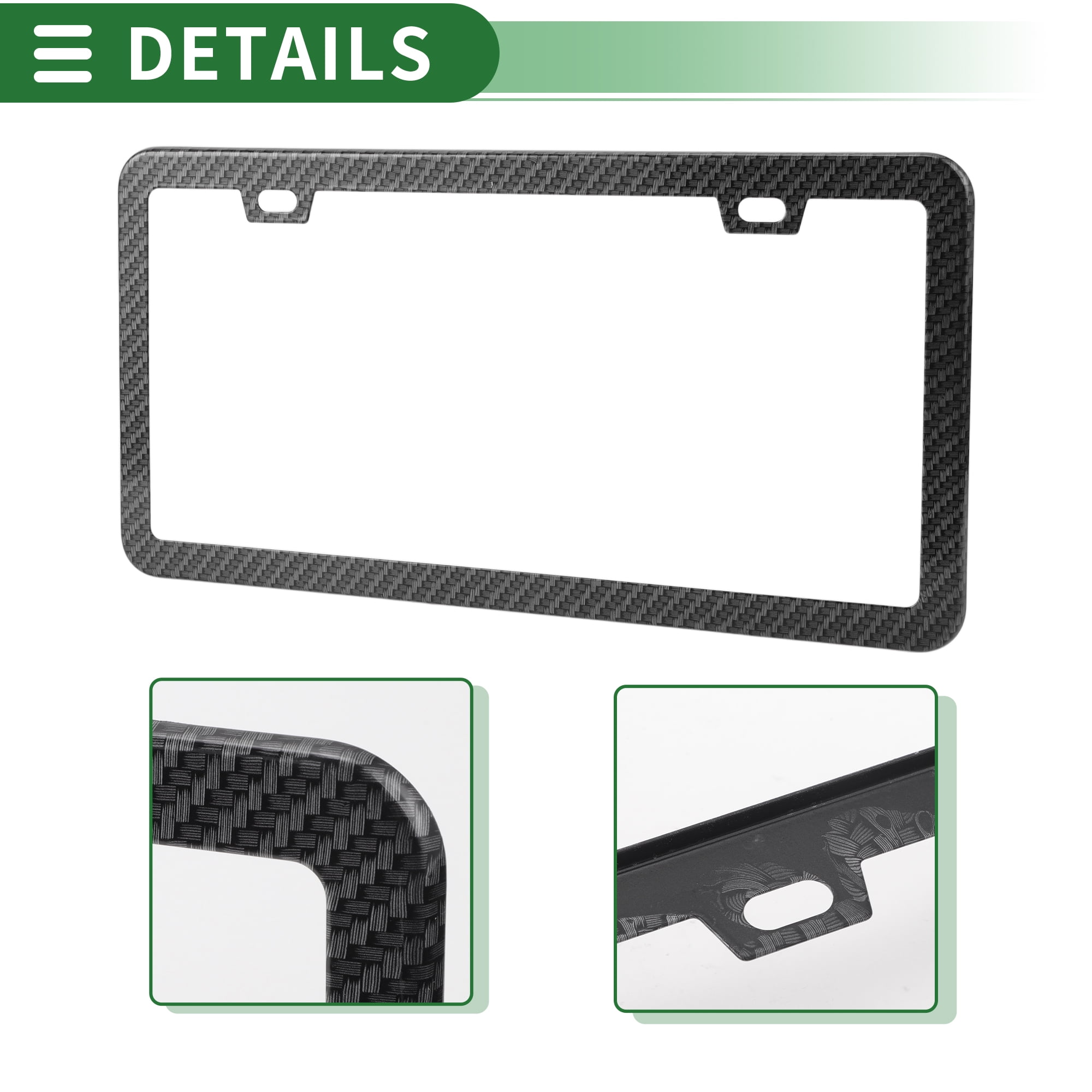 Unique Bargains 1Set Stainless Car License Plate Holder With Screws 2 Hole Black Carbon
