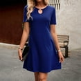 thumbnail image 4 of Summer Saving Wycnly Womens Dresses Casual Comfy Breathable Keyhole Tunic Tshirt Knee-Length Dresses Summer Solid Round Neck Short Sleeve Formal Midi Dress Dark Blue s, 4 of 5