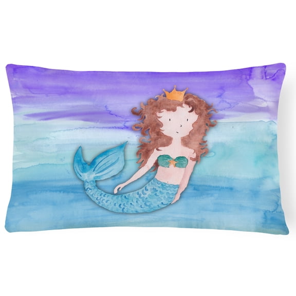 Brunette Mermaid Watercolor Canvas Fabric Decorative Pillow