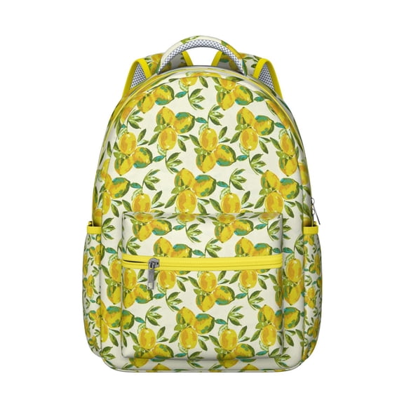 Lemon Themed Campus Backpack - Durable & Spacious Bookbag for High School & University, Trendy Citrus Print Backpack, Perfect Gift