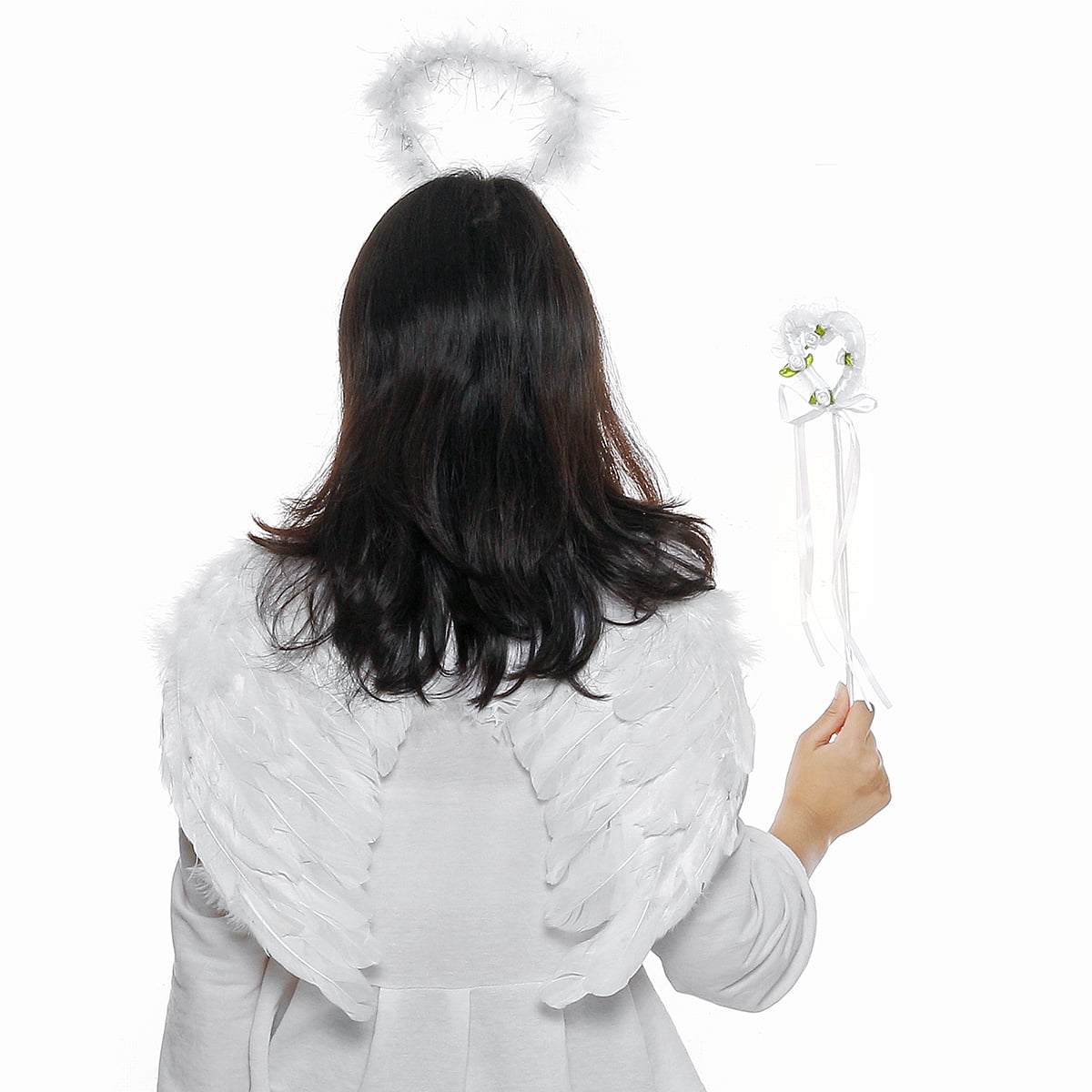 1pcs White Angel Wings Wand Feather Costume Accessory Adult & Kids Fariy Party Fancy Christmas Decor