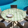 thumbnail image 6 of Watercolor Floral Round Tablecloth, Fitted Table Cover with Elastic for 45"-54" Round Tables, Spring Flowers Leaves Botanical Green Plaid Table Cloth Outdoor Dinning Party Waterproof Tablecloths, 6 of 7