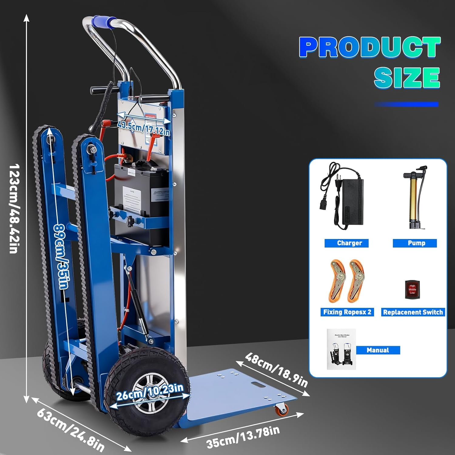 Vakiorn Electric Stair Climbing Hand Truck 900 lb Capacity 1250W Motor Heavy Duty Stair Climber for Furniture Logistics Blue