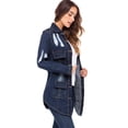 thumbnail image 3 of Notus Women's Casual Slim Distressed Long Sleeve Denim Lapel Jacket Windbreaker Outercoat Dark Blue L, 3 of 7