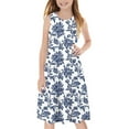 thumbnail image 6 of Spazoro Little & Big Girls A-Line Dress, Sleeveless 2025 New Style Floral Print Crew Neck Summer Dresses for Child Girls Blue Size 13 T, 6 of 7
