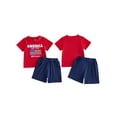 thumbnail image 2 of BemeyourBBs Toddler Baby Boys 4th of July Outfit Patriot 250 Years Anniversary Independent Day Outfit Short Sleeve Letters Flag Embroidery T-shirt and Pockets Shorts Set Toddler Boys Summer Clothes, 2 of 9