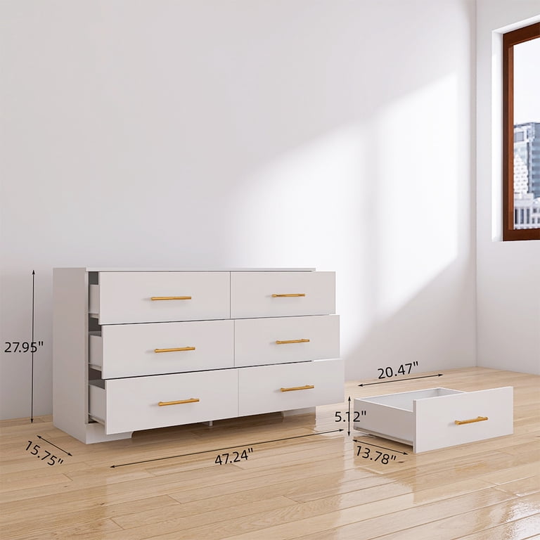6 Drawer Dresser, Modern Double Dresser Storage Chest Of Drawers, Wooden Dresser Chest With Golden Handles For Bedroom Living Room Hallway Entryway Closet (47.25" x 15.75" x 27.95") - Walmart.com 6 Drawer Dresser, Modern Double Dresser Storage Chest Of Drawers, Wooden Dresser Chest With Golden Handles For Bedroom Living Room Hallway Entryway Closet (47.25" x 15.75" x 27.95") - Walmart.com