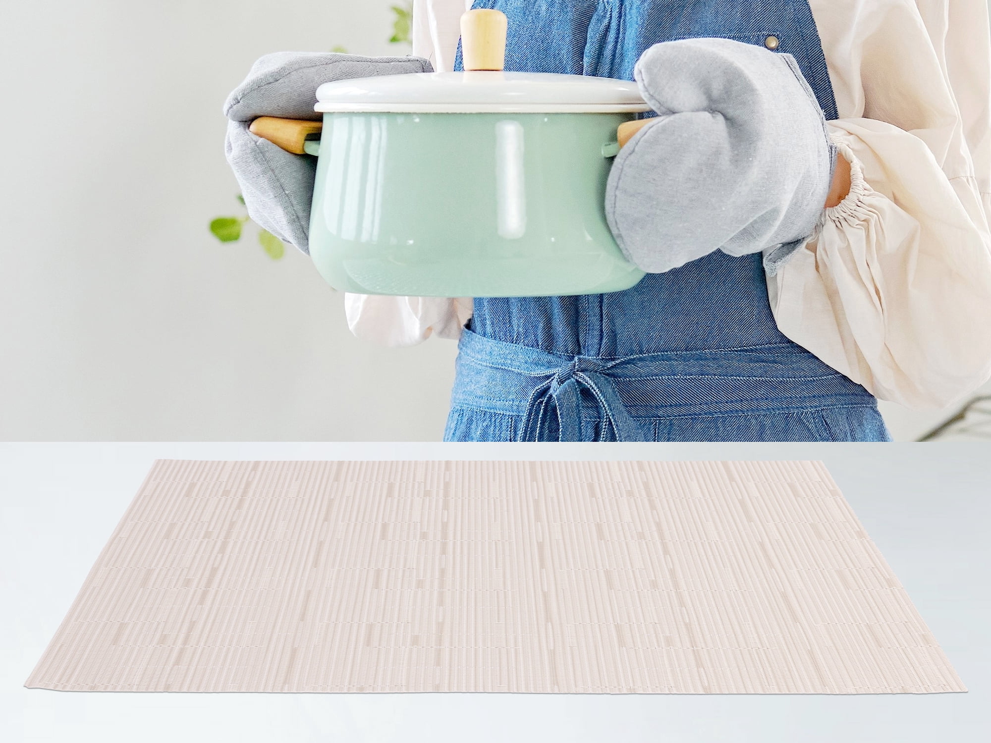 Unique Bargains 6pcs Placemats for Kitchen Dining Table Washable Wipeable Mat Beige