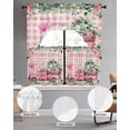 thumbnail image 2 of Eucalyptus Trucks Swag Kitchen Curtains Sets for Windows 24 Inch Length, Spring Farmhouse Floral Leaves Pink Plaid Short Window Curtain Swags Valances and Tiers 3 Piece Set for Cafe/Dining Room, 2 of 5