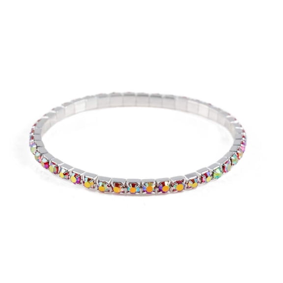 #11950 Single Row Stretch Rhinestone Bracelet - Light Siam AB Crystal Silver