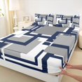 thumbnail image 4 of Homewish Patchwork Square Queen Sheets,Geometric Abstract Queen Sheet Sets,Navy Gray,4-Piece,1 Flat Sheet, 1 Fitted Sheet and 2 Pillowcases, 4 of 6