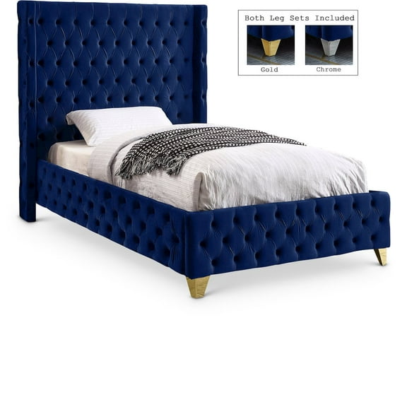 Meridian Furniture Savan Navy Velvet Twin Bed