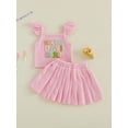 thumbnail image 6 of BemeyourBBs Toddler Baby Girl Birthday Outfit 1 2 3 4 5 Years Old Birthday Clothes Letter Embroidery Ruffled Fly Sleeve Striped Tank Tops Pleated Pleated Skirts Set 2Pcs Toddler Girl Summer Clothes, 6 of 6