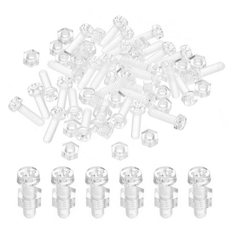 

Uxcell M4x14mm Clear Acrylic Screws and Hex Nuts Kit PC Plastic Phillips Round Head Bolts Transparent 50 Set