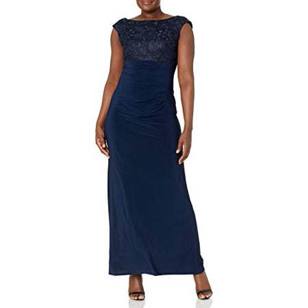 Alex Evenings Womens Long Cowl Back Dress (Petite and Regular), Navy, 10P