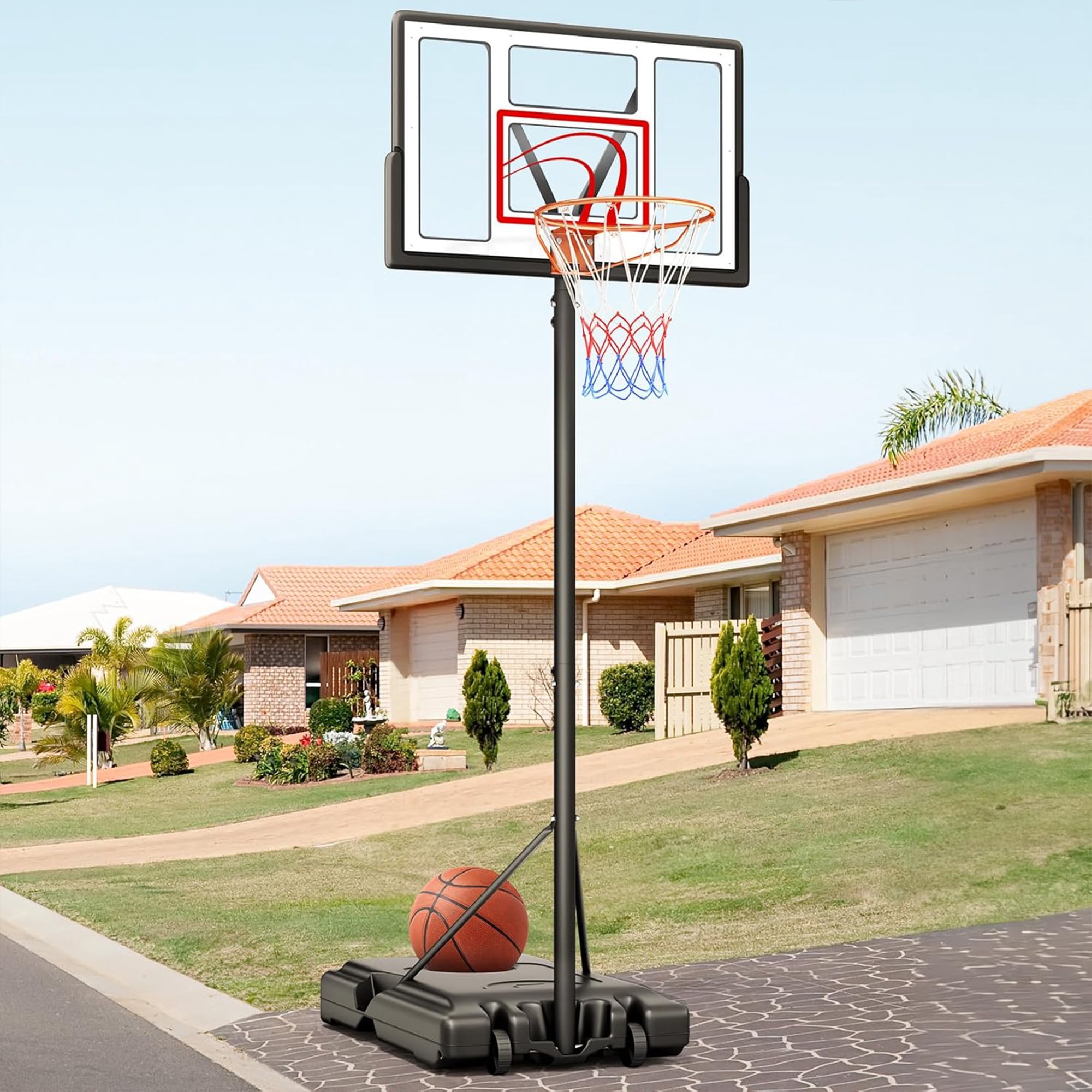 Toremore 44" Basketball Hoop Outdoor 4.43-10ft Adjustable, Portable Basketball Hoop Goal System with Shatterproof Backboard and Larger Base for Kids Youth and Adults