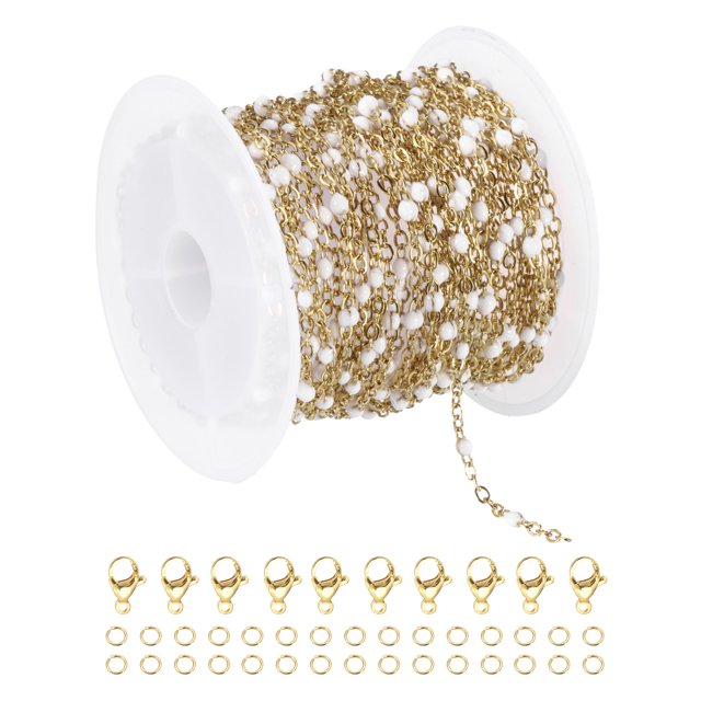 Cadena de cuentas de acero inoxidable Uxcell, 16.4 pies/5M cable de joyería con cuentas de esmalte (Oro/Blanco, paquete de 1)