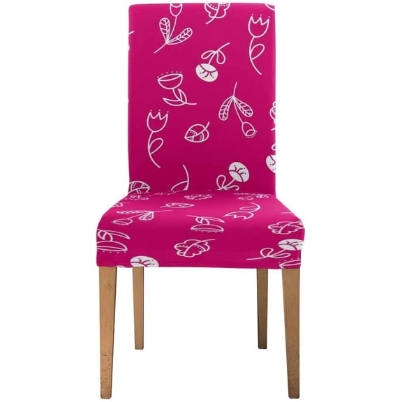 FMSHPON Pink Flowers Wildflowers Daisies Tulips Stretch Chair Cover Protector Seat Slipcover for Dining Room Hotel Wedding Party Set of 1