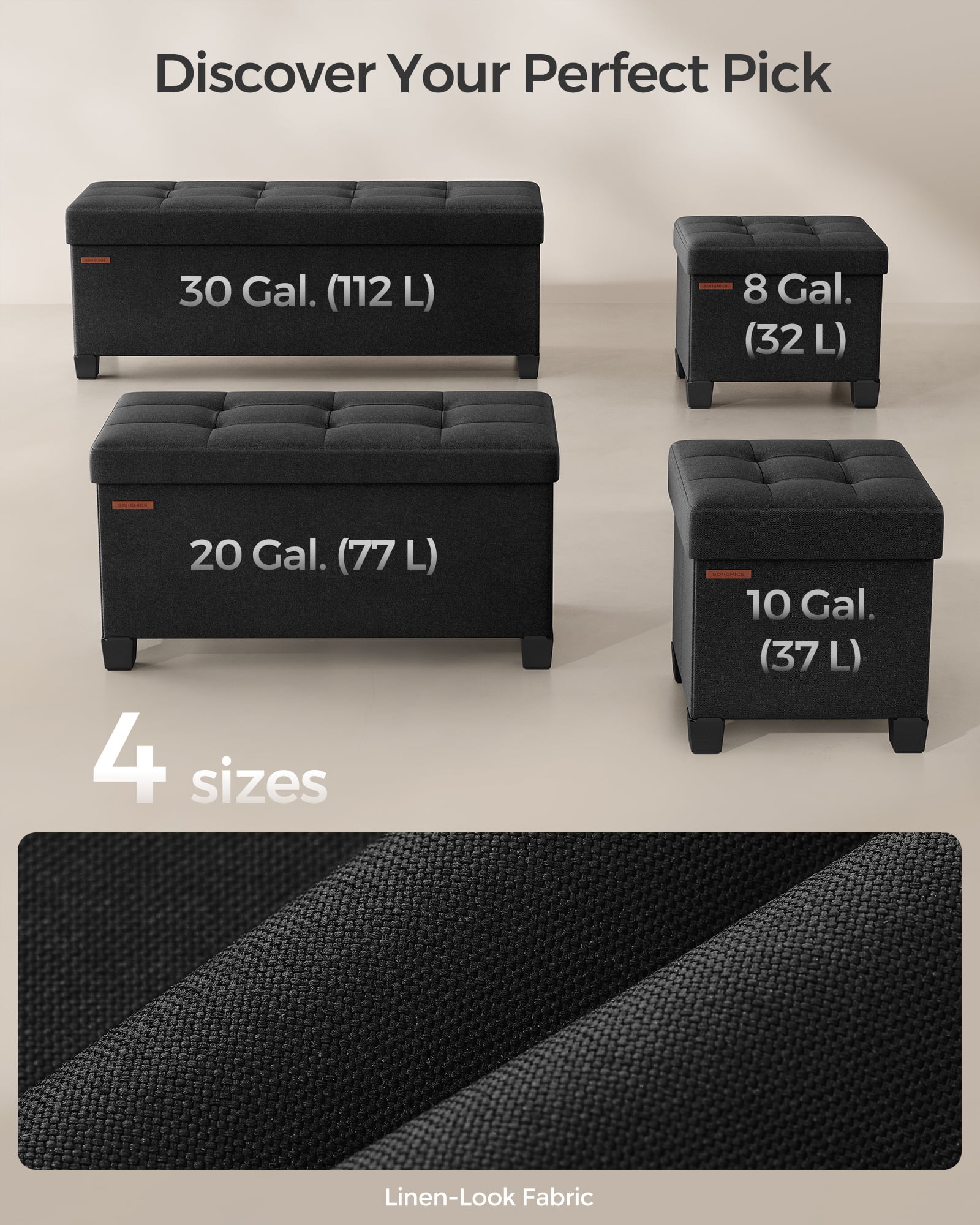 SONGMICS 43" Storage Ottoman Bench Foldable Ottoman with Storage Ottoman for Bedroom Living Room Ink Black