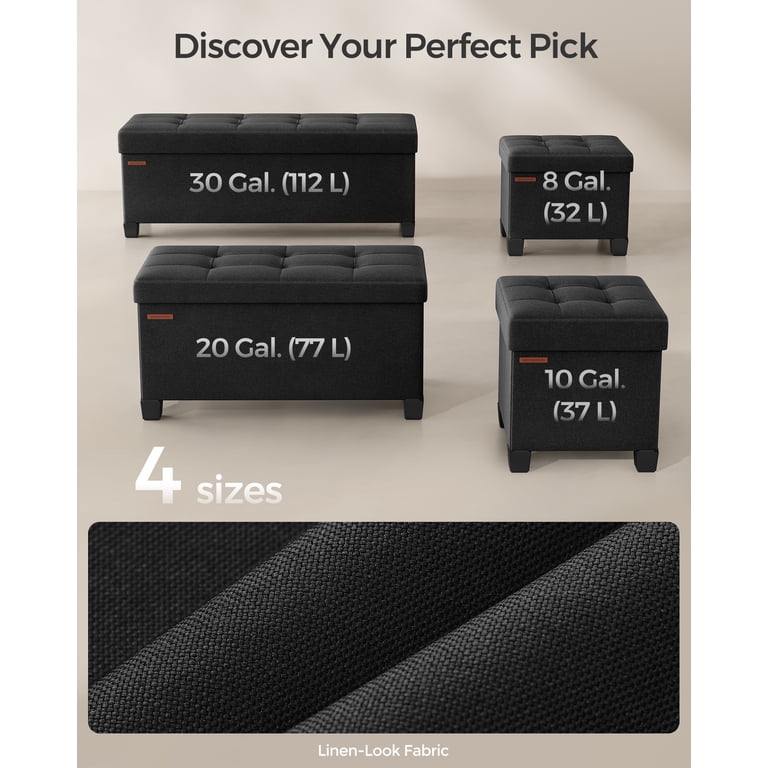 SONGMICS 43in Storage Ottoman Bench, Folding Linen, Black photo 3