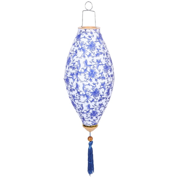 Masteelf 1Set Vietnamese Lantern Decor in Blue with Metal and Fabric 11.8X8.3X8.3In