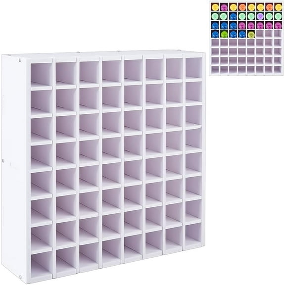 64 Grids White Paint Organizer 13×3.5×13 Inch Paints Storage Holder Plastic Vertical Paint Rack Stand Paints Bottle Organizer for Artists Craft Supply Storage Artwork Drawing Painting