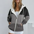 thumbnail image 2 of Hoodies for Women New Comfortable And Fashionable Color Block Printed Zipper Top Hooded Sweater Petite Medium Sweatshirt Women Hoodie Sweatshirt Crop Top Coat Sports Pullover Tops Grey M, 2 of 5