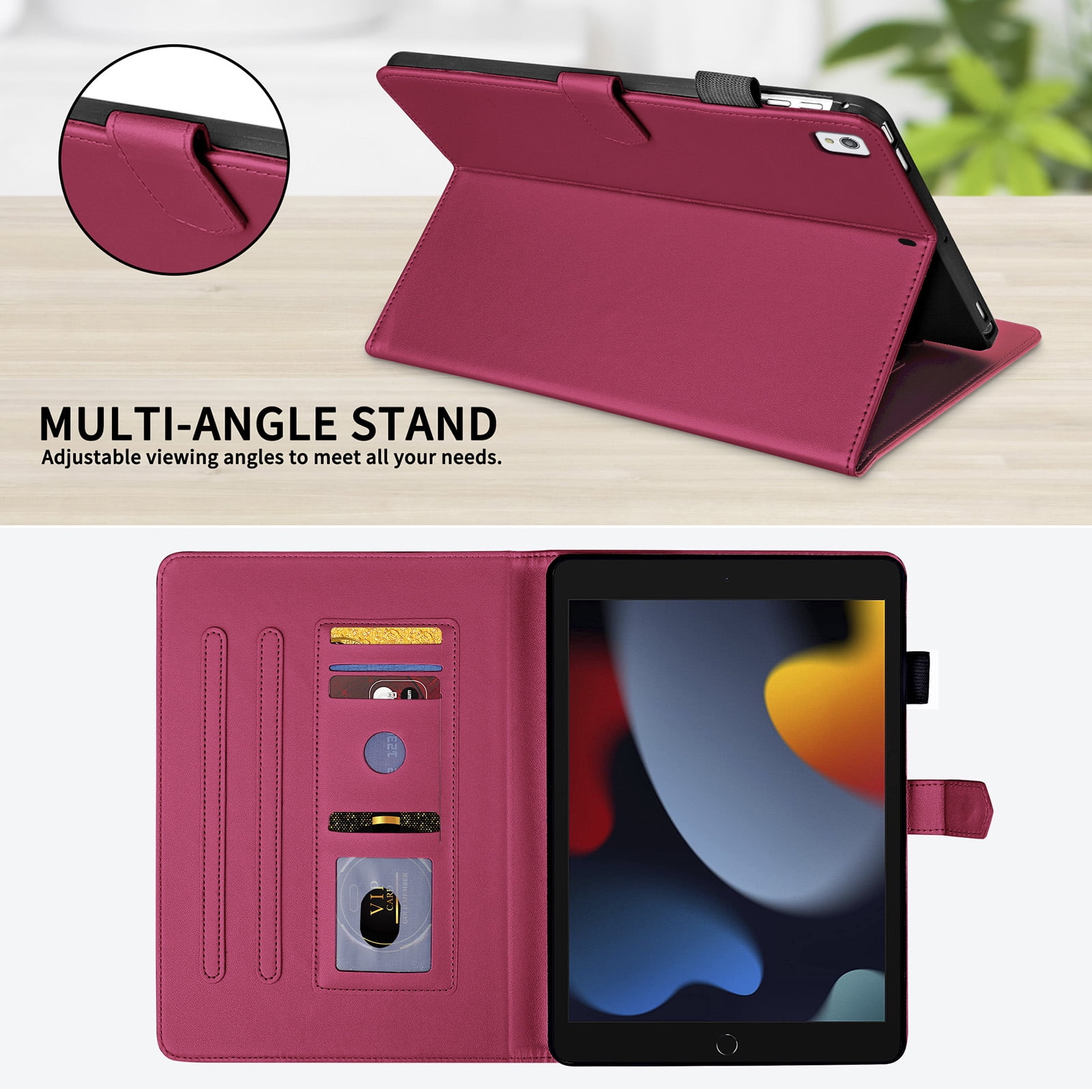 Dteck Case for iPad 9th 8th 7th Generation 10.2 inch,iPad Air 3rd Gen/iPad Pro 10.5" Magnetic PU Leather Smart Auto Wake/Sleep Folio Stand Case Card Slot Pencil Holder Cover,Red