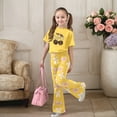 thumbnail image 2 of Gaexia Girls Short-Sleeved Suit,Girls Two Piece Outfit Short Sleeve Top and Wide Leg Pants With Bow Cherry Print Casual Summer Fashion Clothes,12-13 Years, 2 of 6