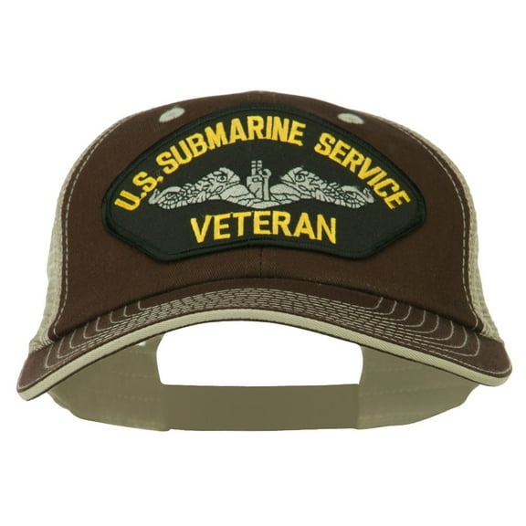 US Submarine Service Veteran Patched Big Size Washed Mesh Cap - Brown Beige XL-3XL