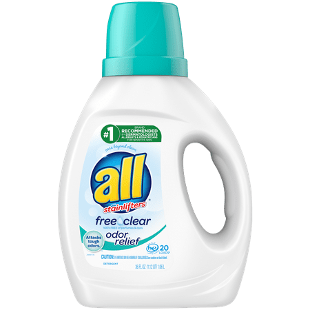 All Liquid Laundry Detergent, Free Clear With Odor Relief, 36 Fluid Ounces, 20 Loads