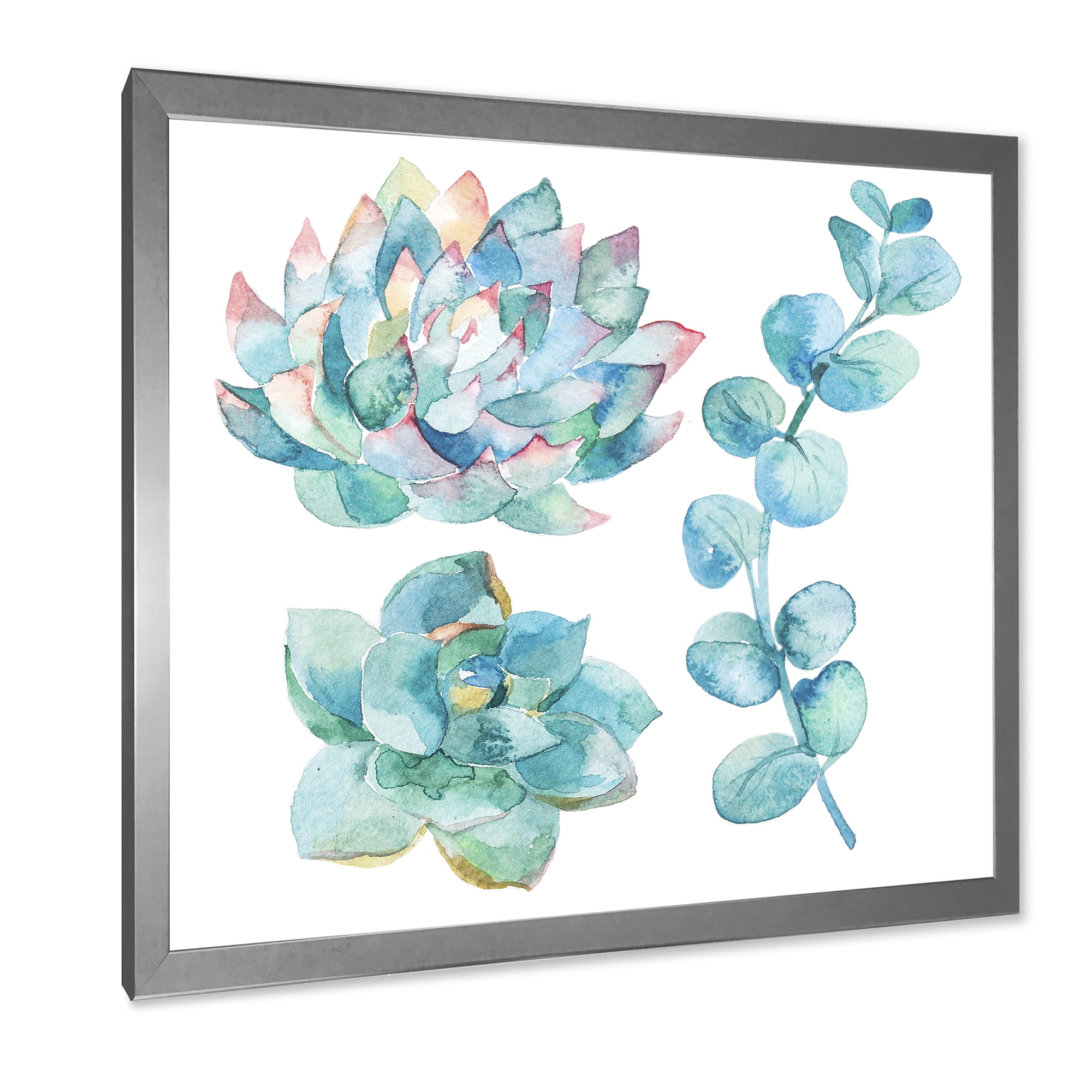 Designart 'Succulents and Eucalyptus Leaves' Traditional Framed Art Print