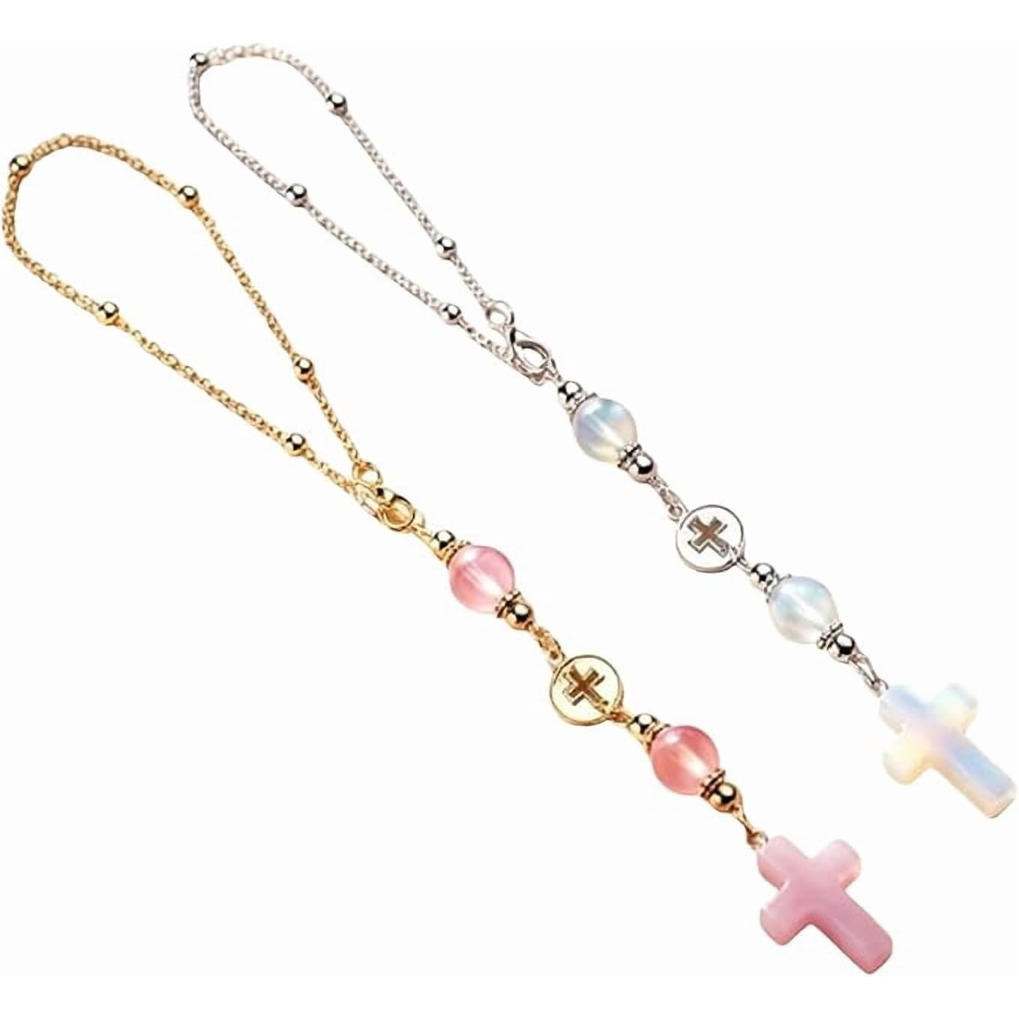 BRIG- 2 Pcs Decorative Pendant for Car Mirror Pink Crystal & Opal Car Hanging Accessories Rear View Mirror Ornament Decor for Women