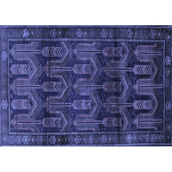 Ahgly Company Machine Washable Indoor Rectangle Persian Blue Traditional Area Rugs, 8' x 10'
