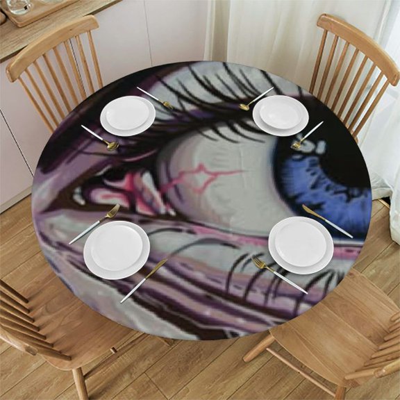 Round Tablecloths Table Covers with Elastic Polyester Fitted Tablecloth Circular Table Cloths