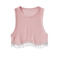 thumbnail image 4 of Coduop Women Tank Tops Sleeveless Round Neck Rhinestone Tassel Hem Vests Summer, 4 of 5